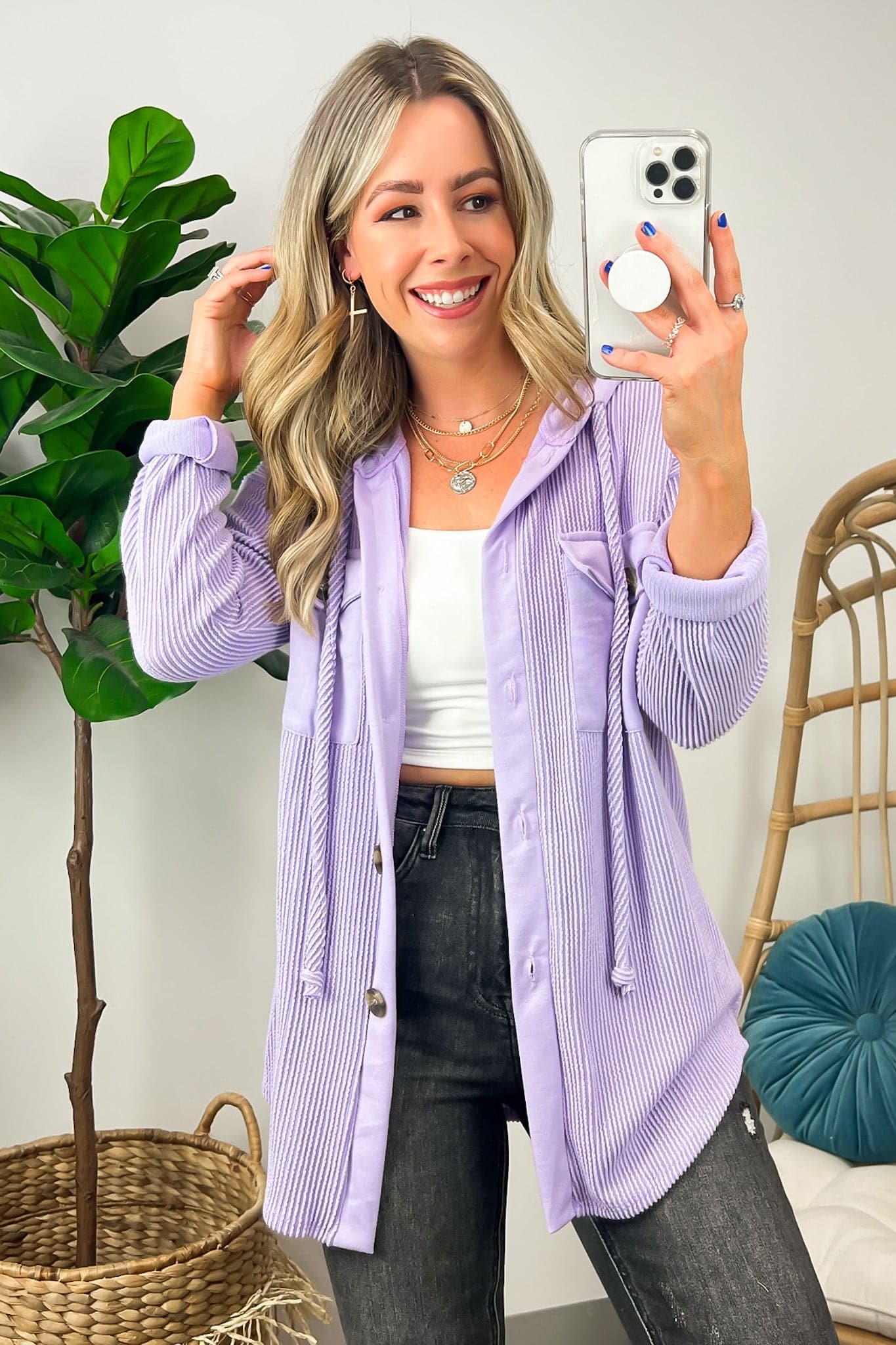 Saturday Satisfaction Ribbed Hooded Shacket