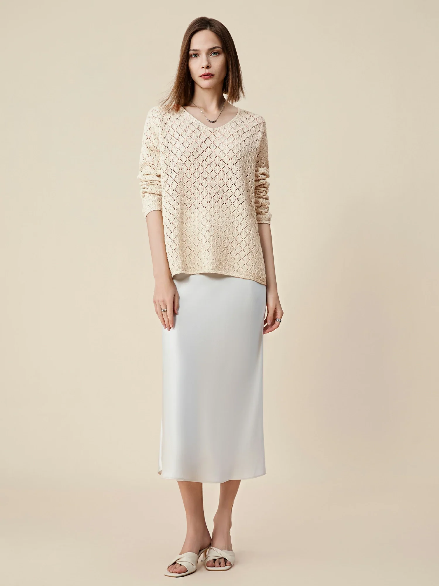 Lyocell & Linen Openwork Sequin Knitted Top