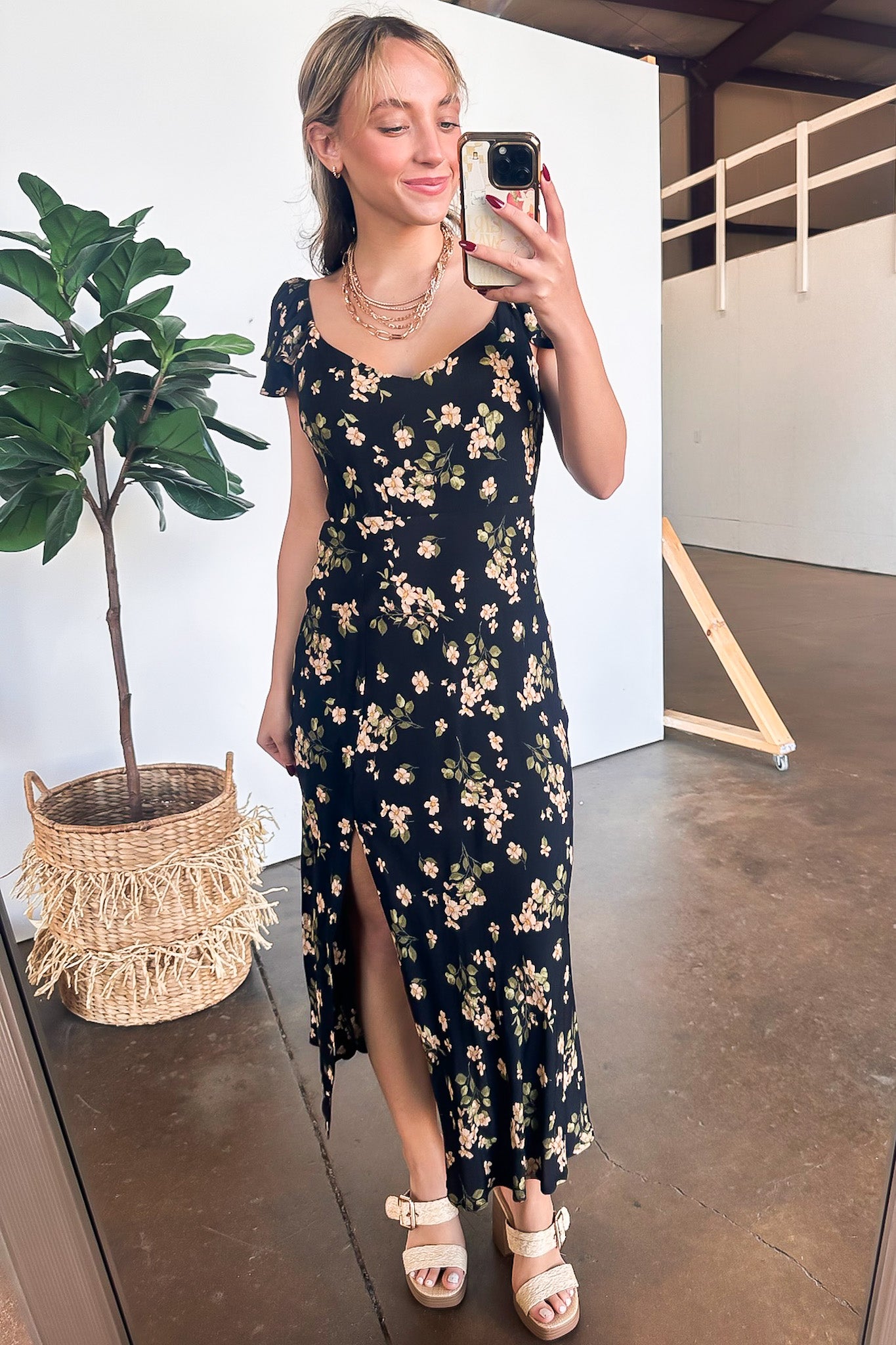Floral Ruffle Sleeve Midi Dress
