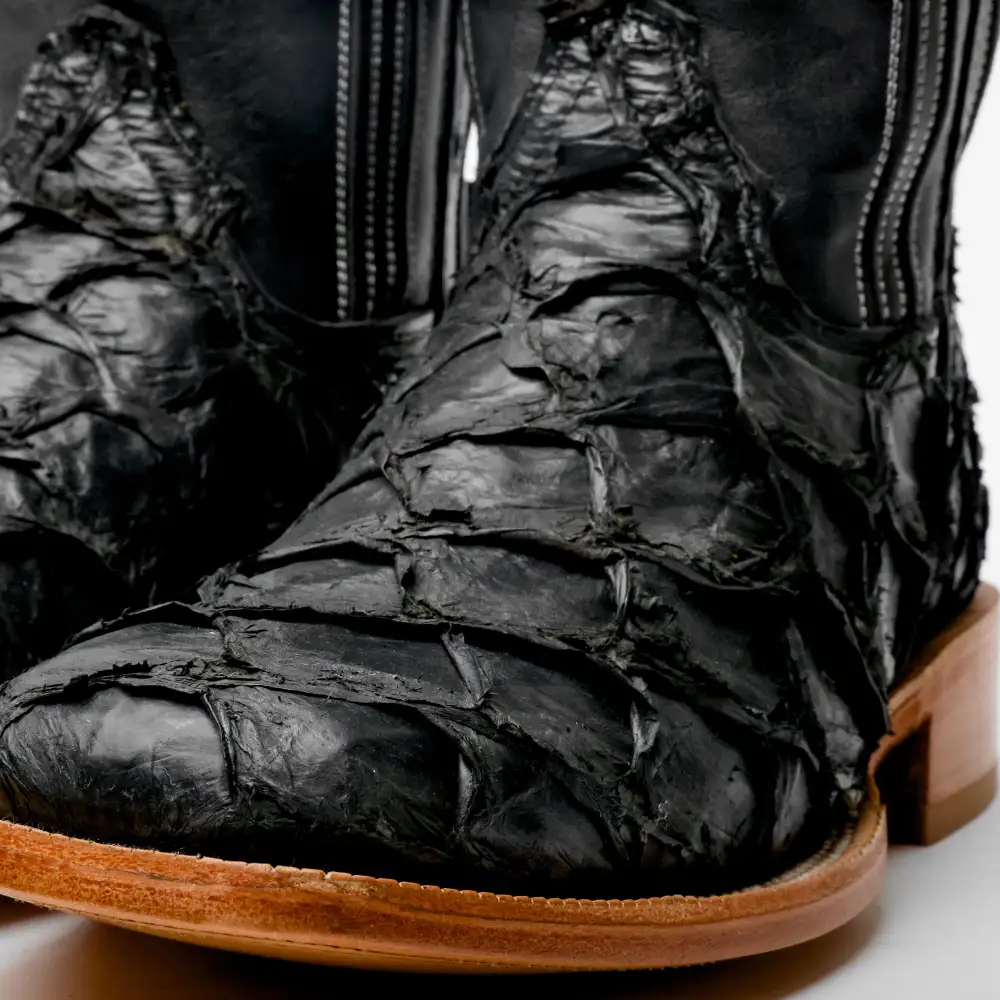 Matte Black Genuine Pirarucu Boots - Square Toe