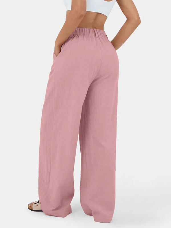 Pleated Solid Color Split-Joint Loose Wide Leg Trousers Pants