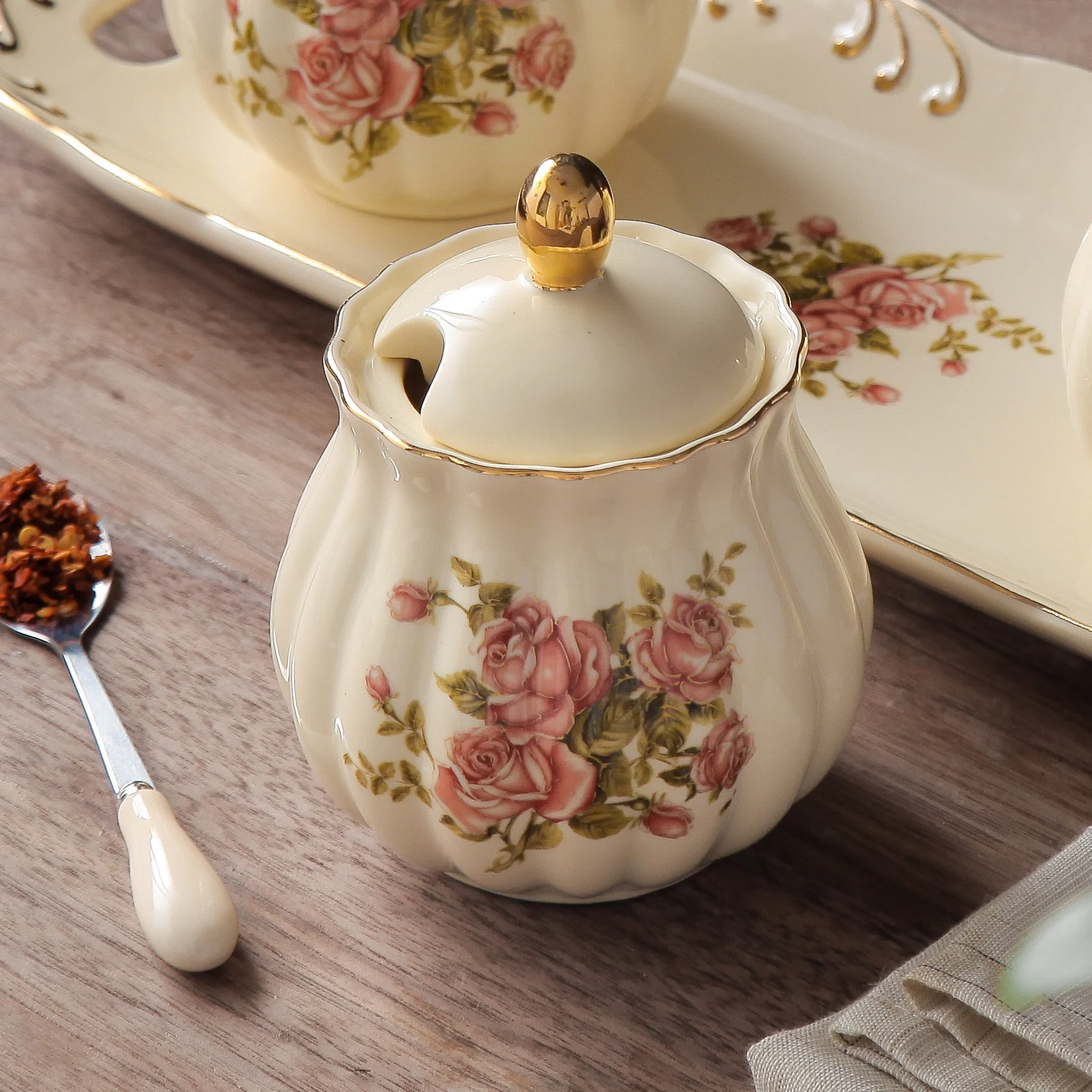 3PC Ceramic Jar-Tray Set