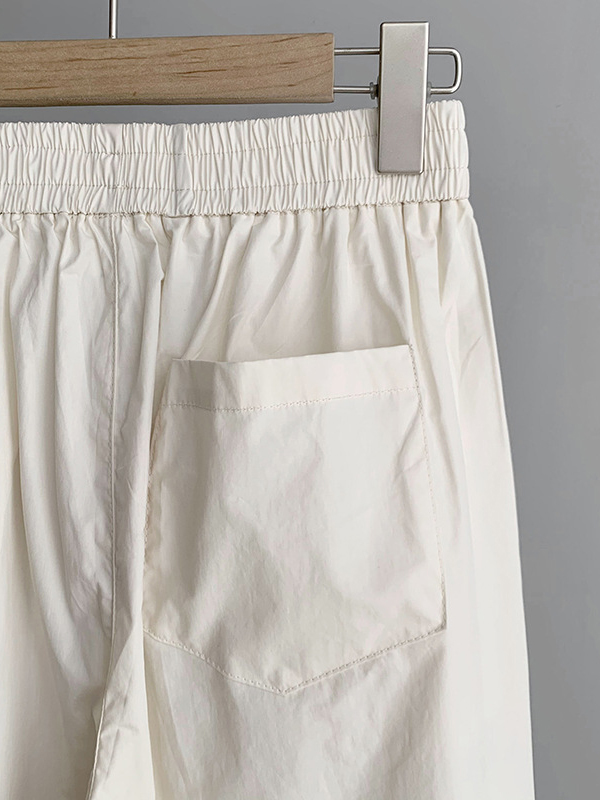 Elasticity Pleated Solid Color Split-Joint High Waisted Loose Trousers Pants