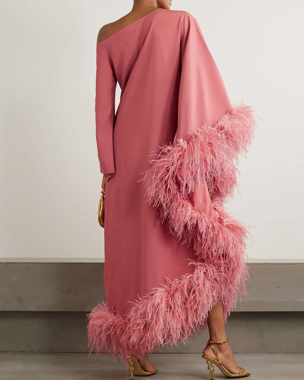 Feather-Trimmed Crepe Midi Dress