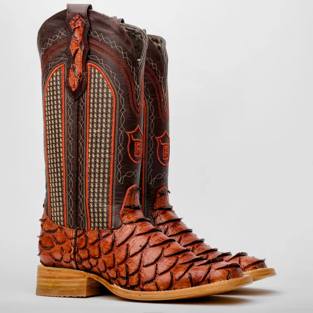 Cognac Jumbo Python Leather Boots - Square Toe