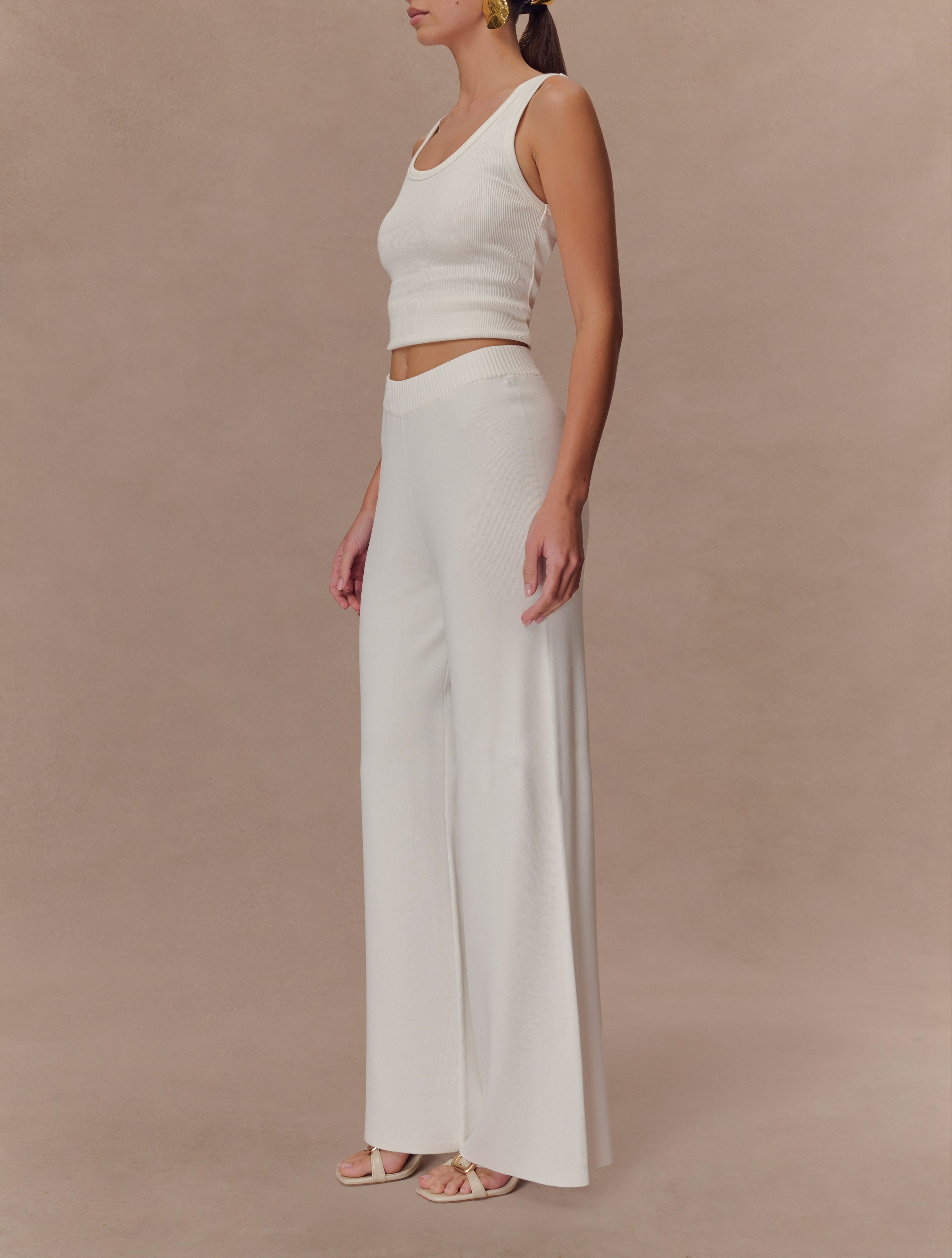 White Wide Leg Knit Pant