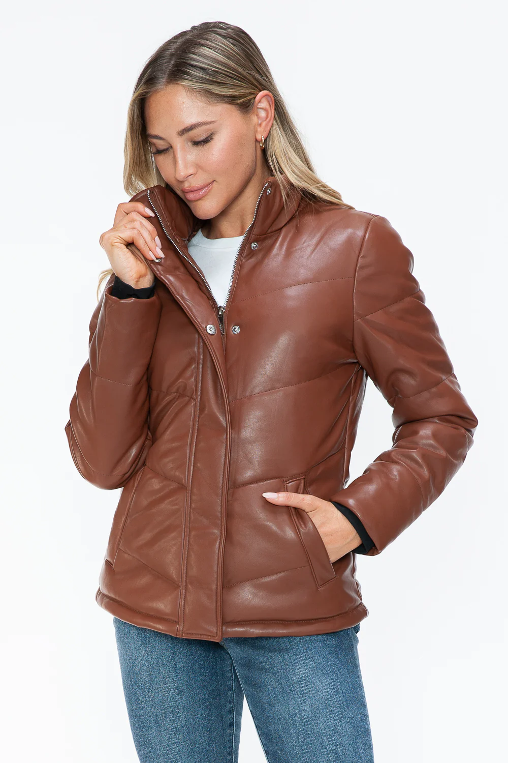 Pocketed Zip Up Turtleneck Puffer Jacket