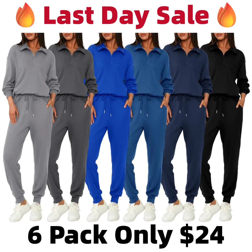Women's Long Sleeve Half Zip Sweatshirt Sweatpants Lounge Set Sweatsuits with Pockets
