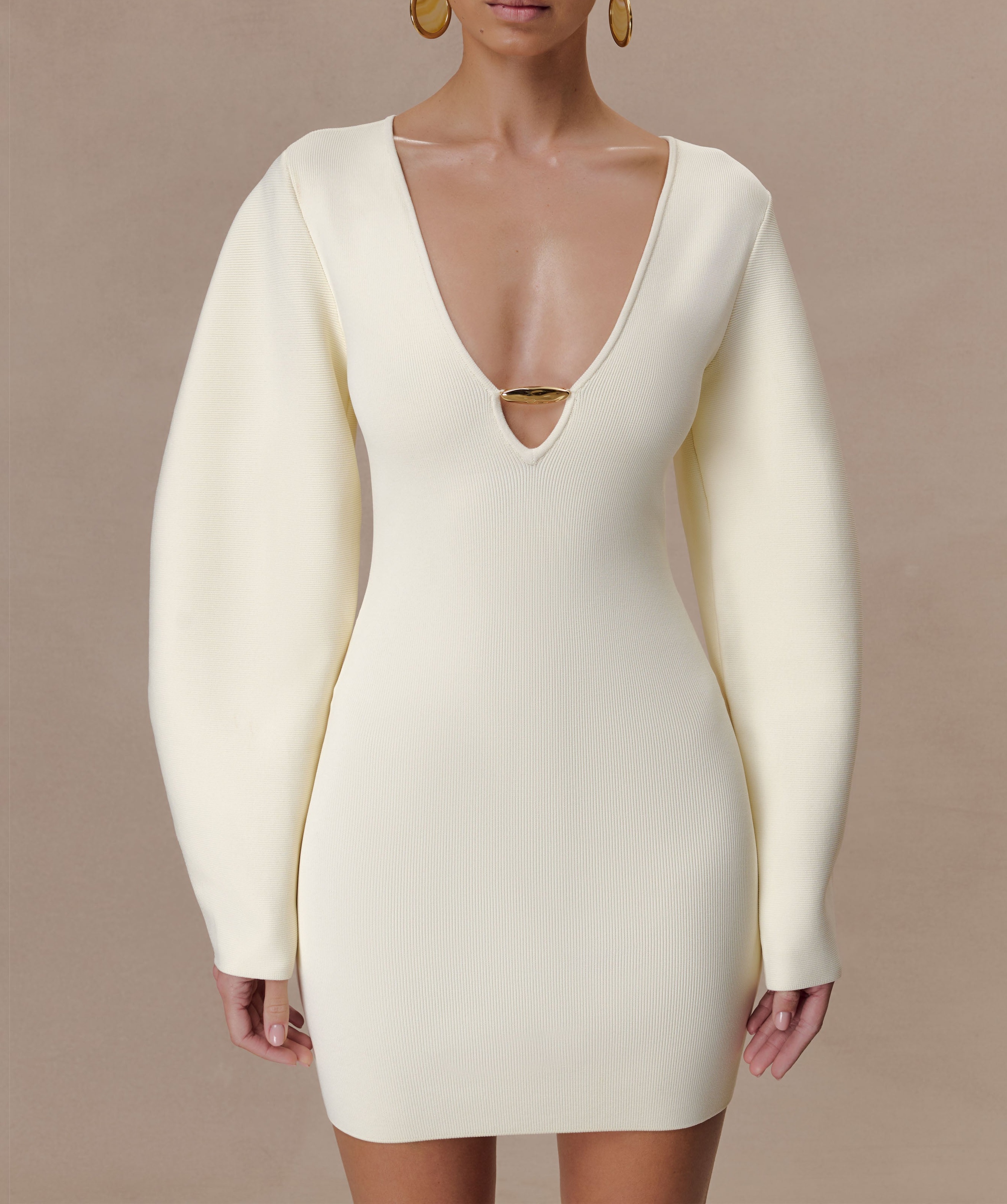 Ivory Balloon Sleeve Knit Mini Dress