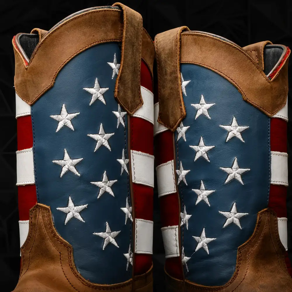 Tan Whiskey USA Flag Leather Work Boots - Composite Toe