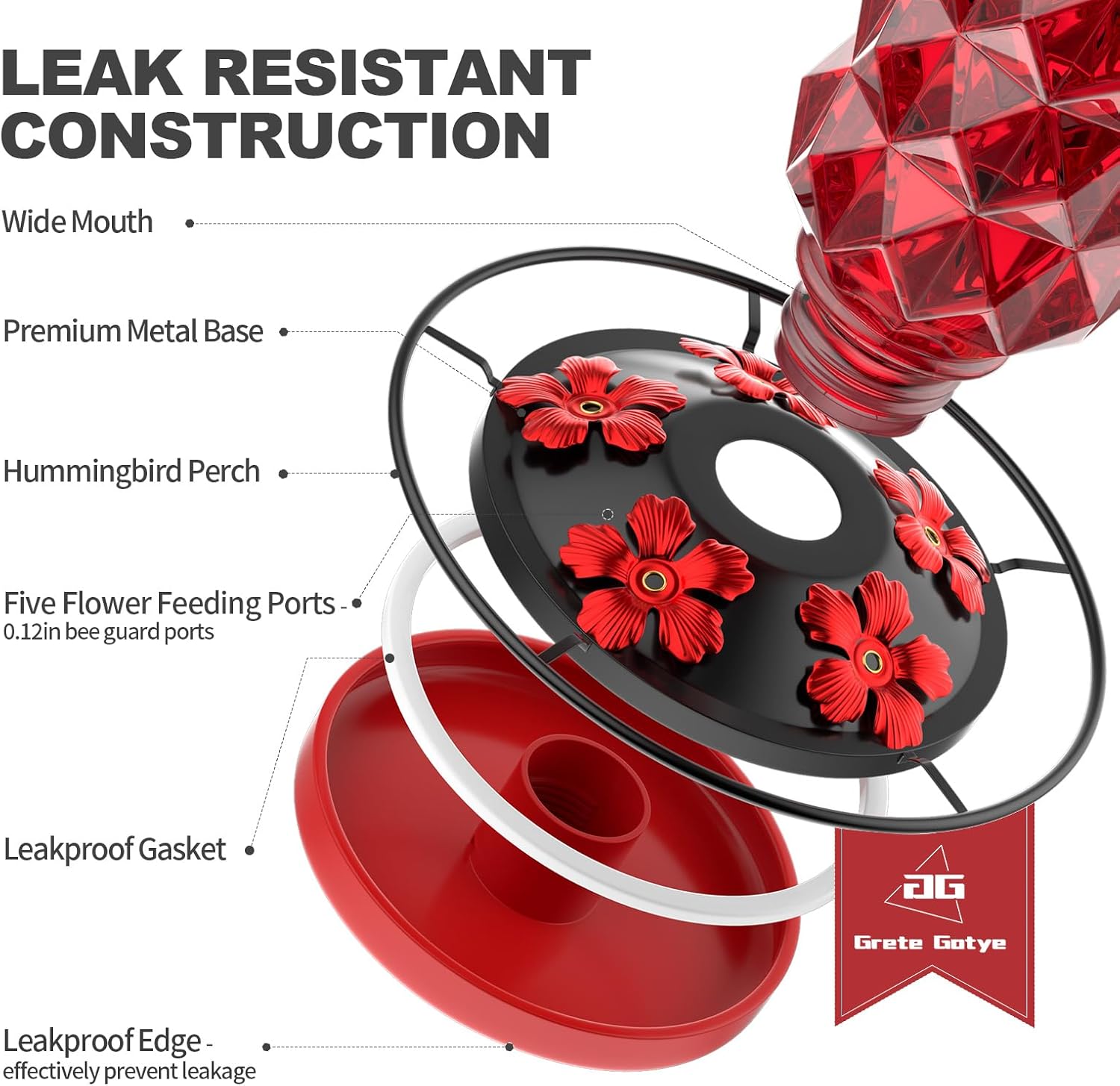 Red Glass Hummingbird Feeder