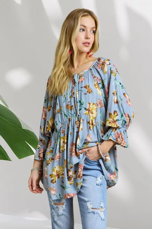 Floral Peasant Tunic Top