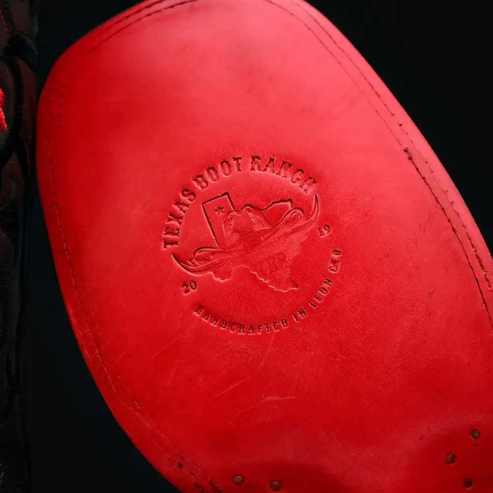 Black/Red TBR Pirarucu Leather Boots - Square Toe