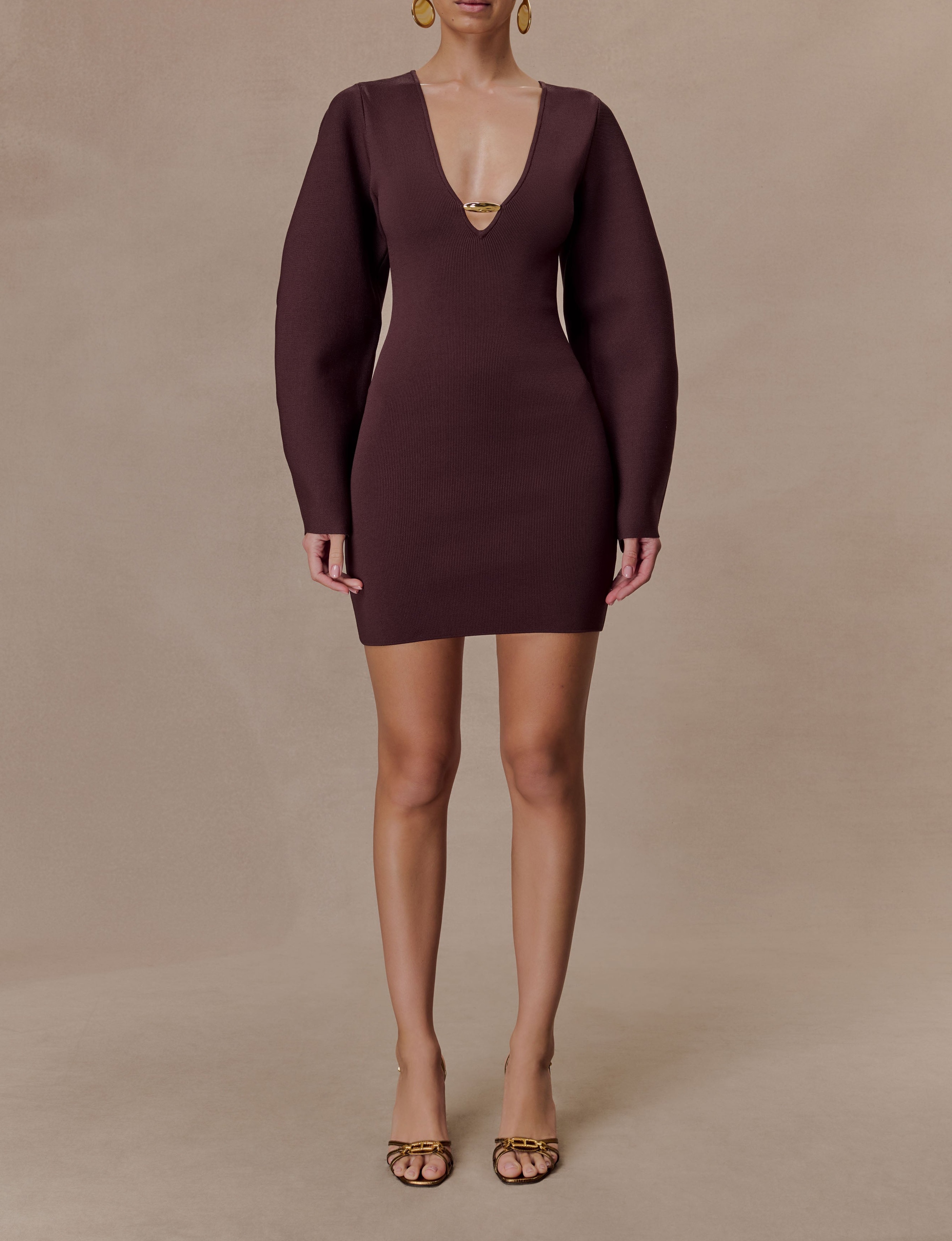 Chocolate Balloon Sleeve Knit Mini Dress