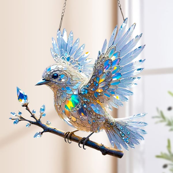 Crystal Sky Spirit Bluebird Stained Art Ornament