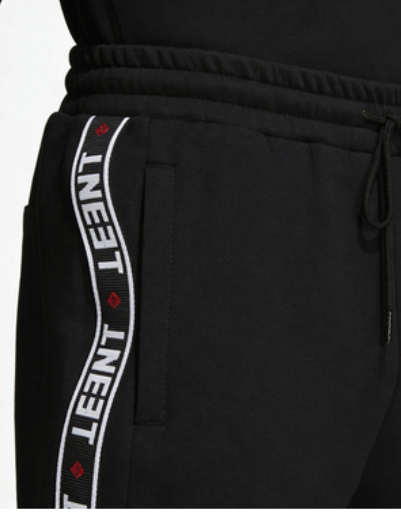 BENT TAPE DETAIL BLACK TRACK PANTS - Trendy Leisure
