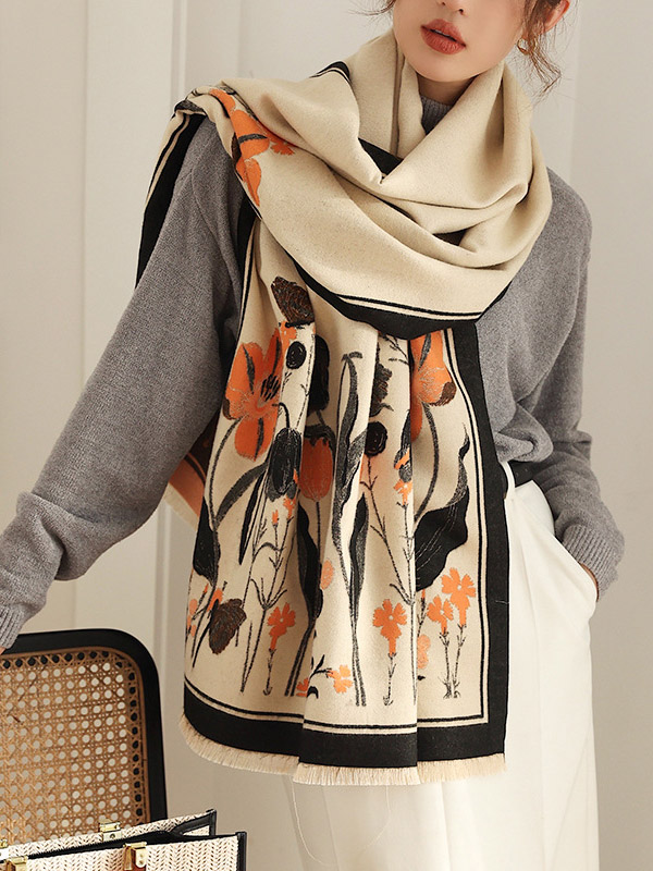 Vintage Imitated Cashmere Floral Printed Shawl&Scarf