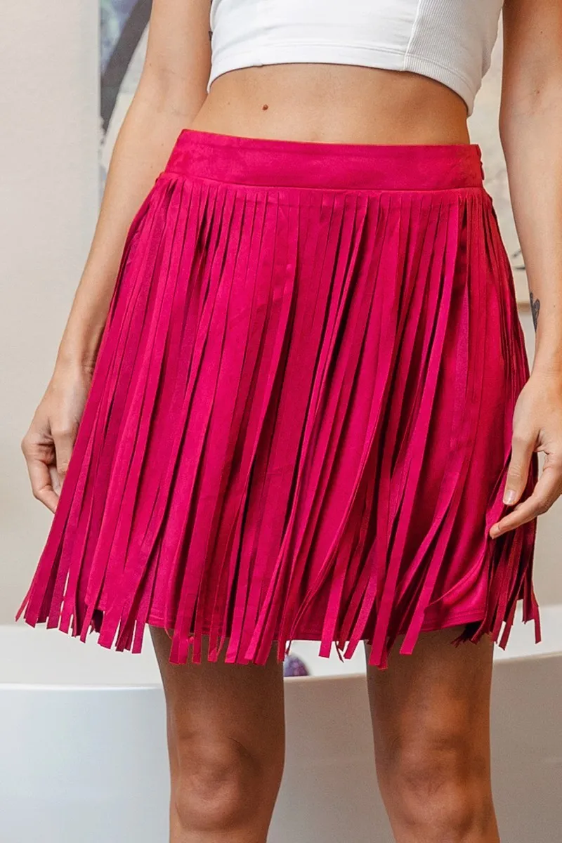 Fringe Detailed Suede Skirt