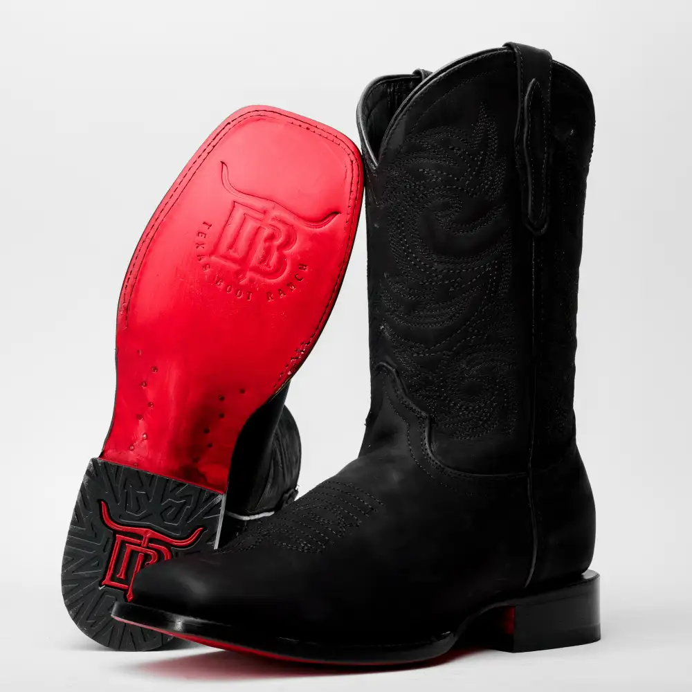 Matte Black Nobuck Leather Boots - Square Toe