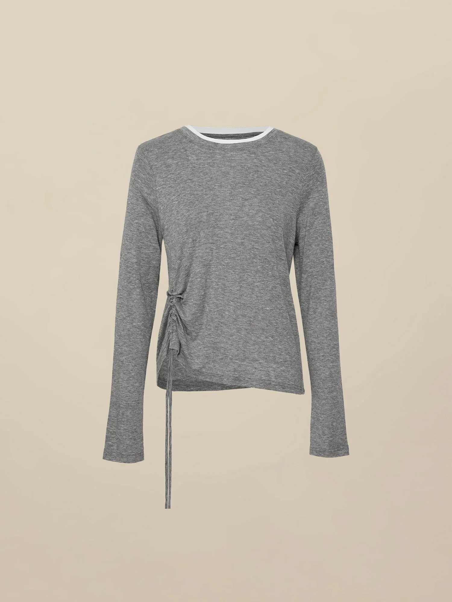 Lyocell & Wool Round Neck Long Sleeve Drawstring T-Shirt