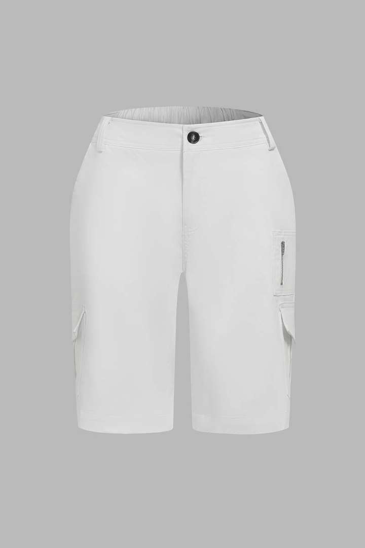 1Solid Multi Pocket Mid Rise Bermuda Cargo Shorts