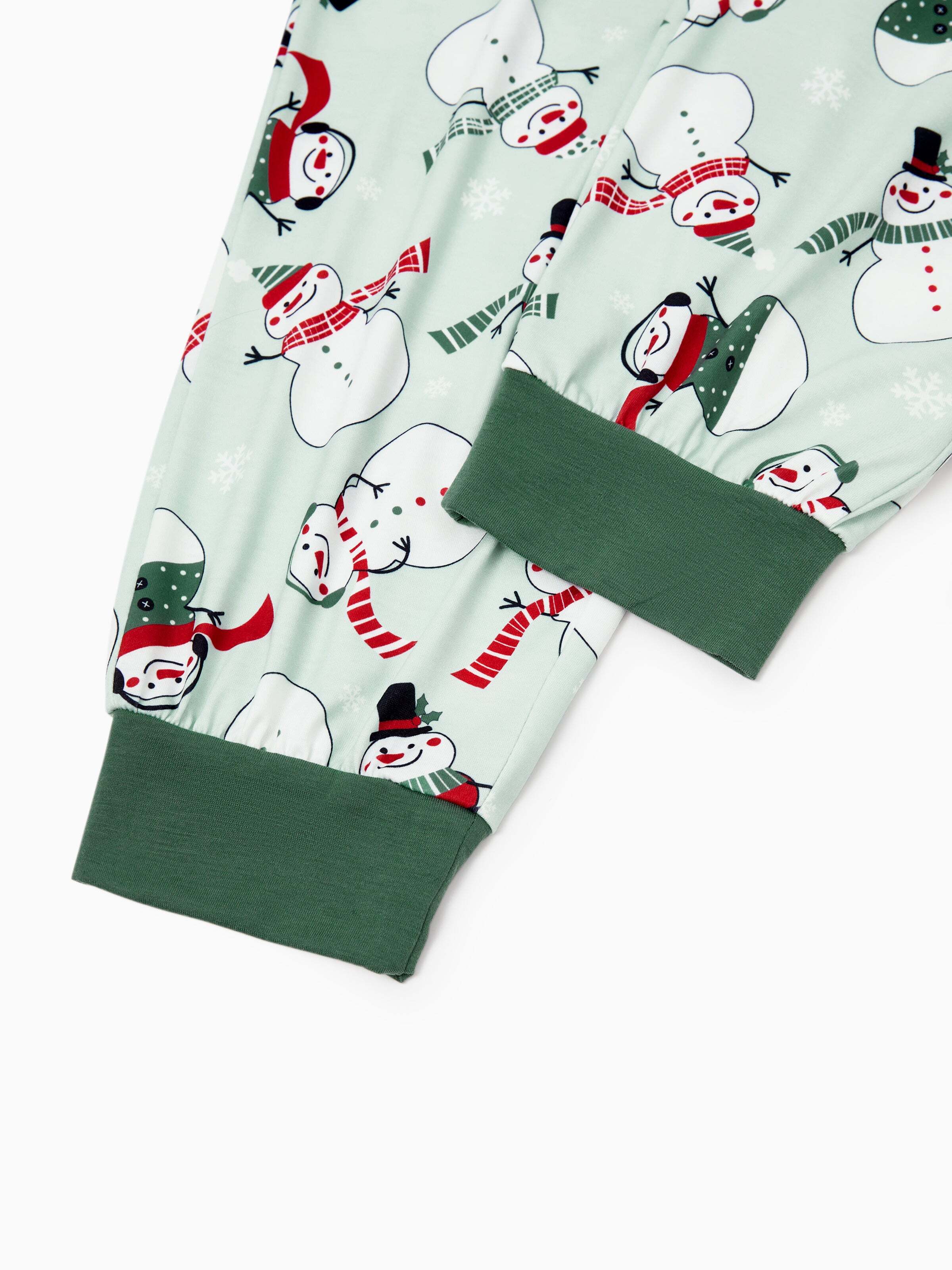 Christmas Matching Family Pajamas Set Christmas Snowman Print PJS with Christmas Socks Mint Green