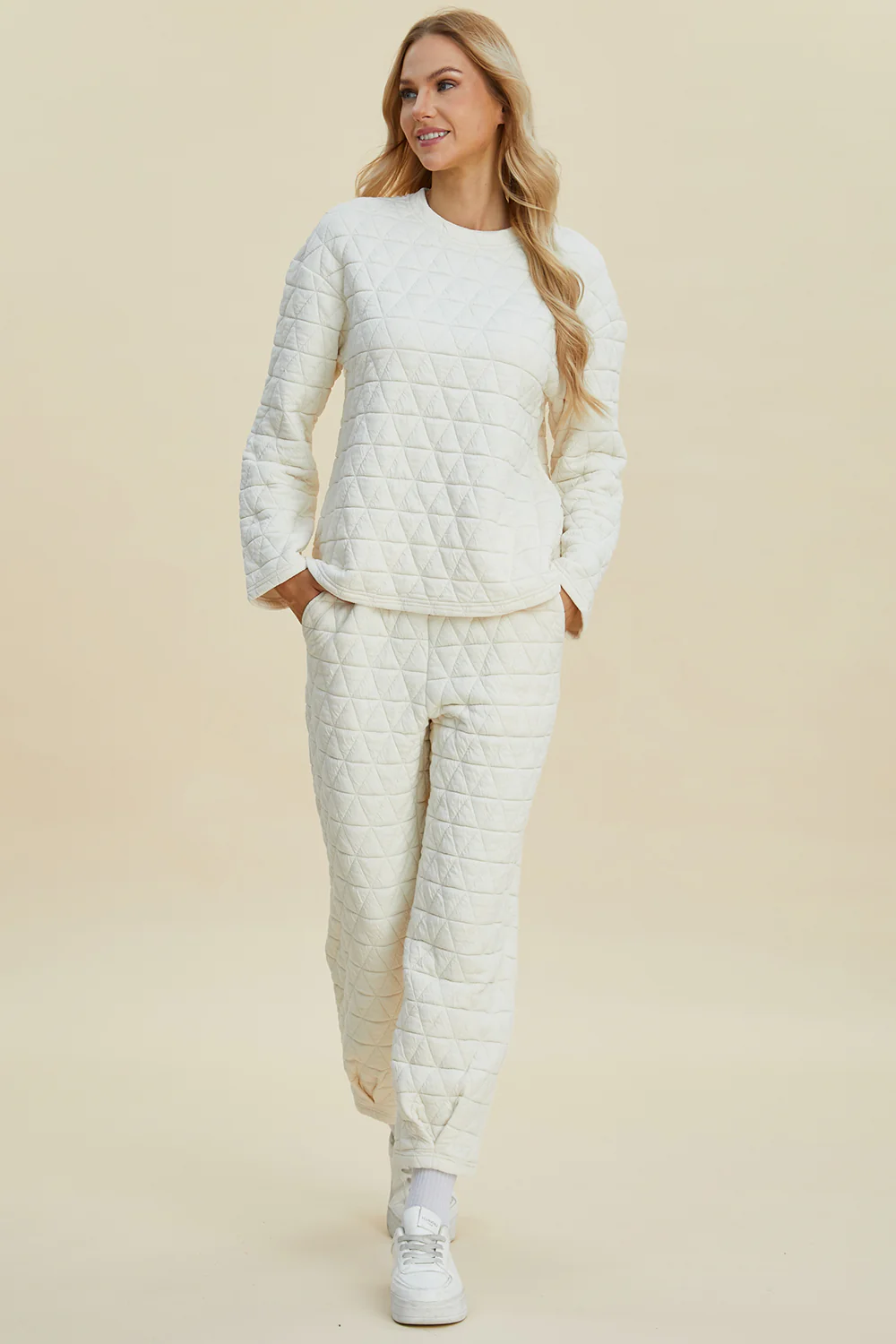 Full Size Texture Round Neck Long Sleeve Top and Pants Set