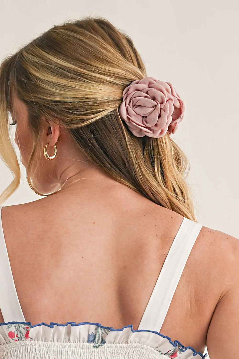 Gossamer Pink 3D Rose Flower Cloth Hair Clip