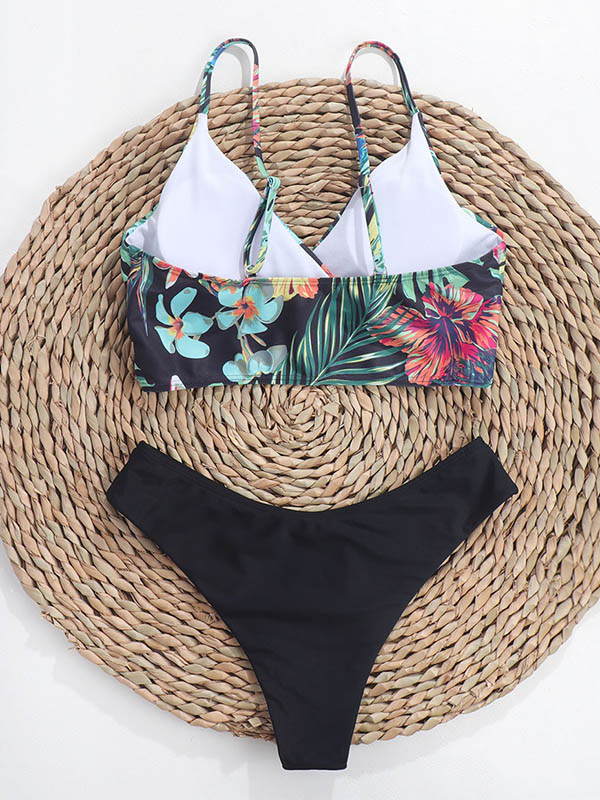 Floral Printed Spaghetti-Neck Beach Swimming Pool Bikini Swimsuit