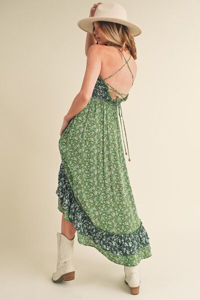 Ditsy Floral Ruffled Hem Maxi Cami Dress