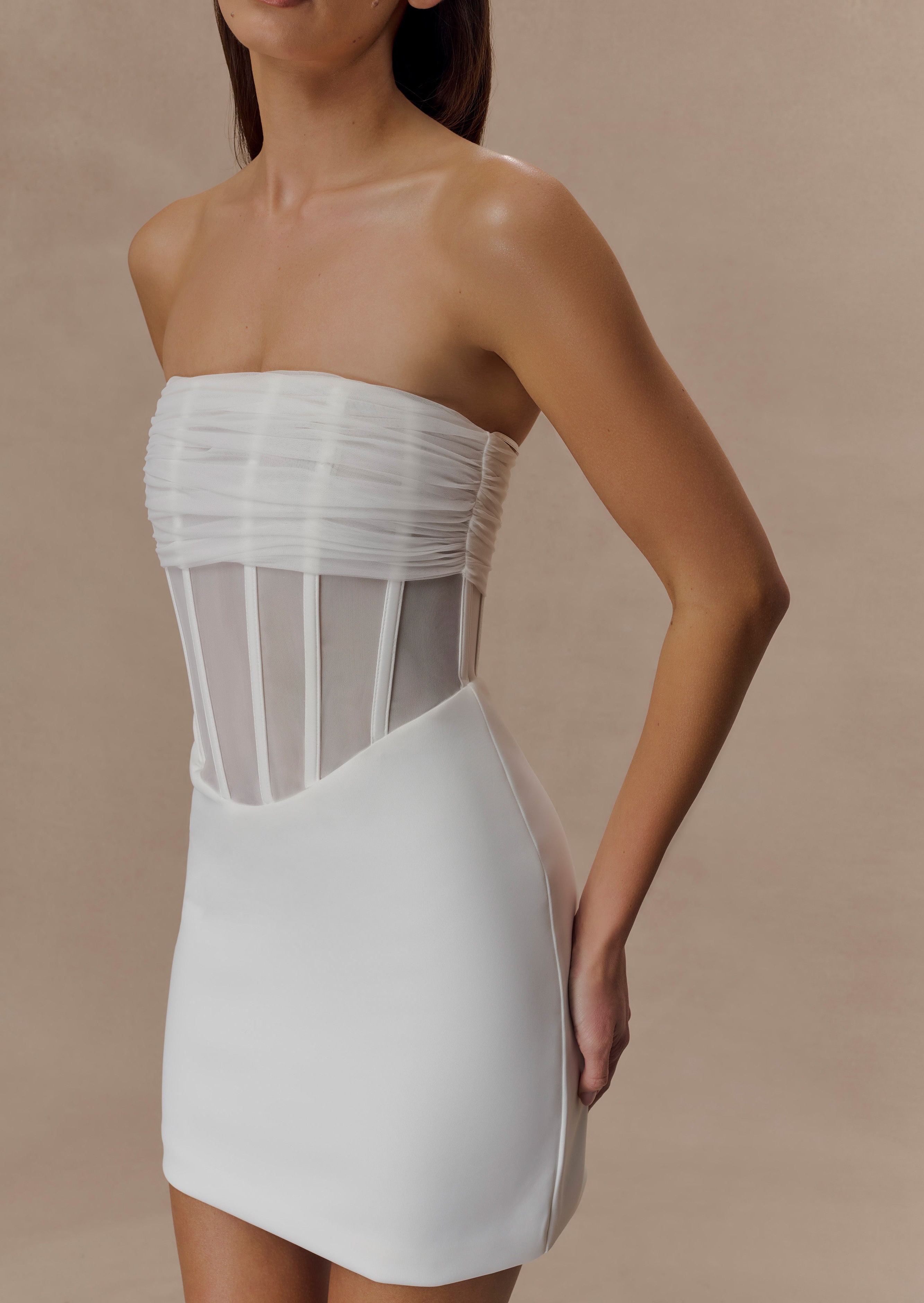 Ivory Mesh Corset Mini Dress