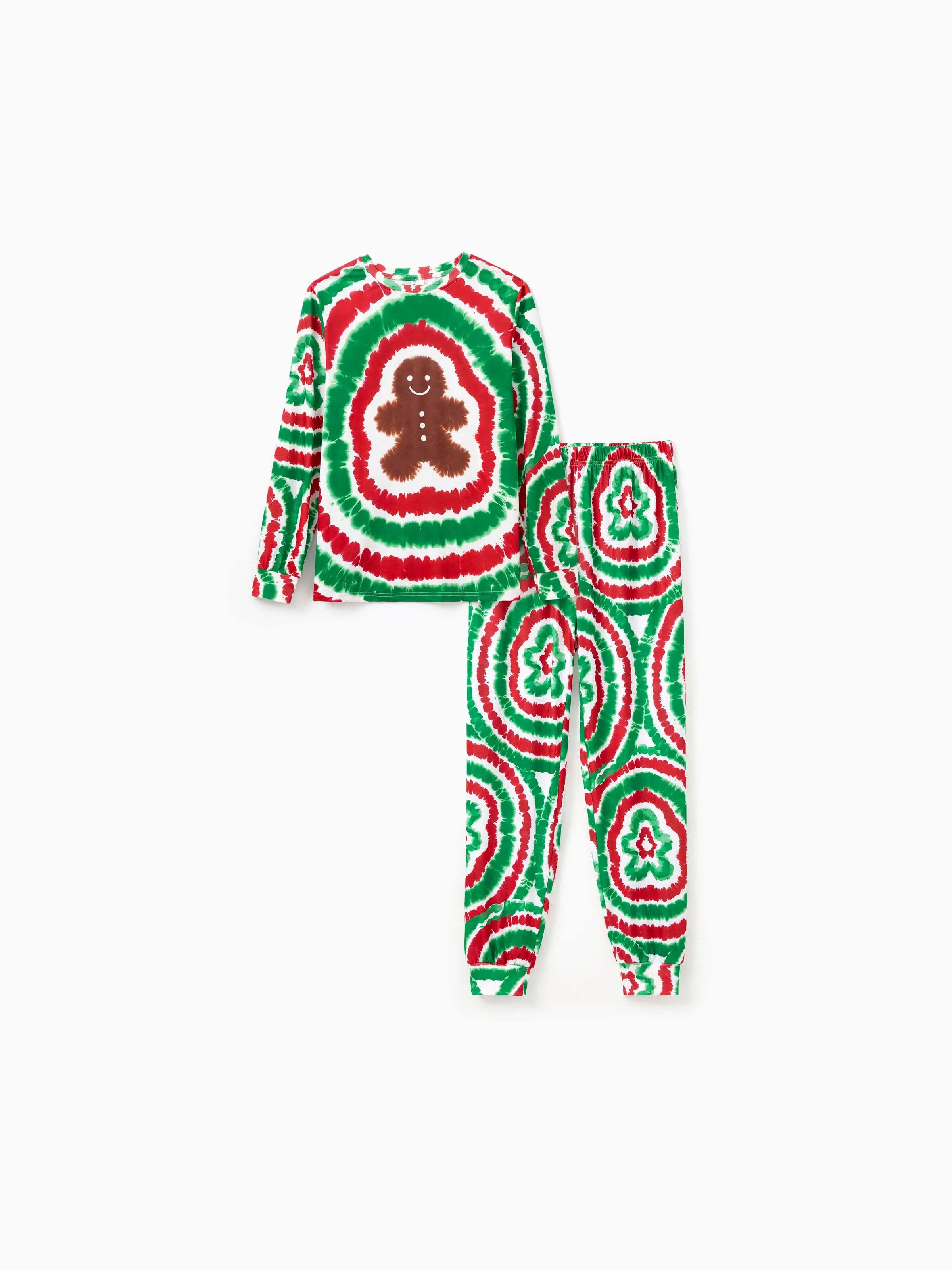 Christmas Family Red&Green Tie-Dye Gingerbread Man Pajamas Sets with Christmas Socks MultiColour