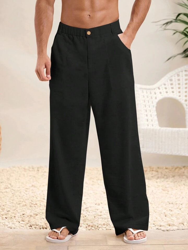 Men's loose cotton and linen casual trousers