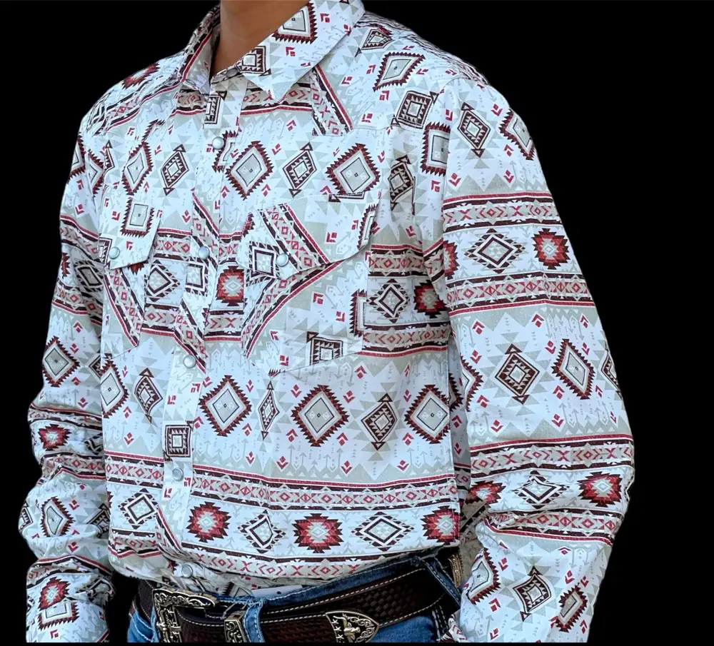 Men’s Beige With Brown Aztec Print Long Sleeve Shirt