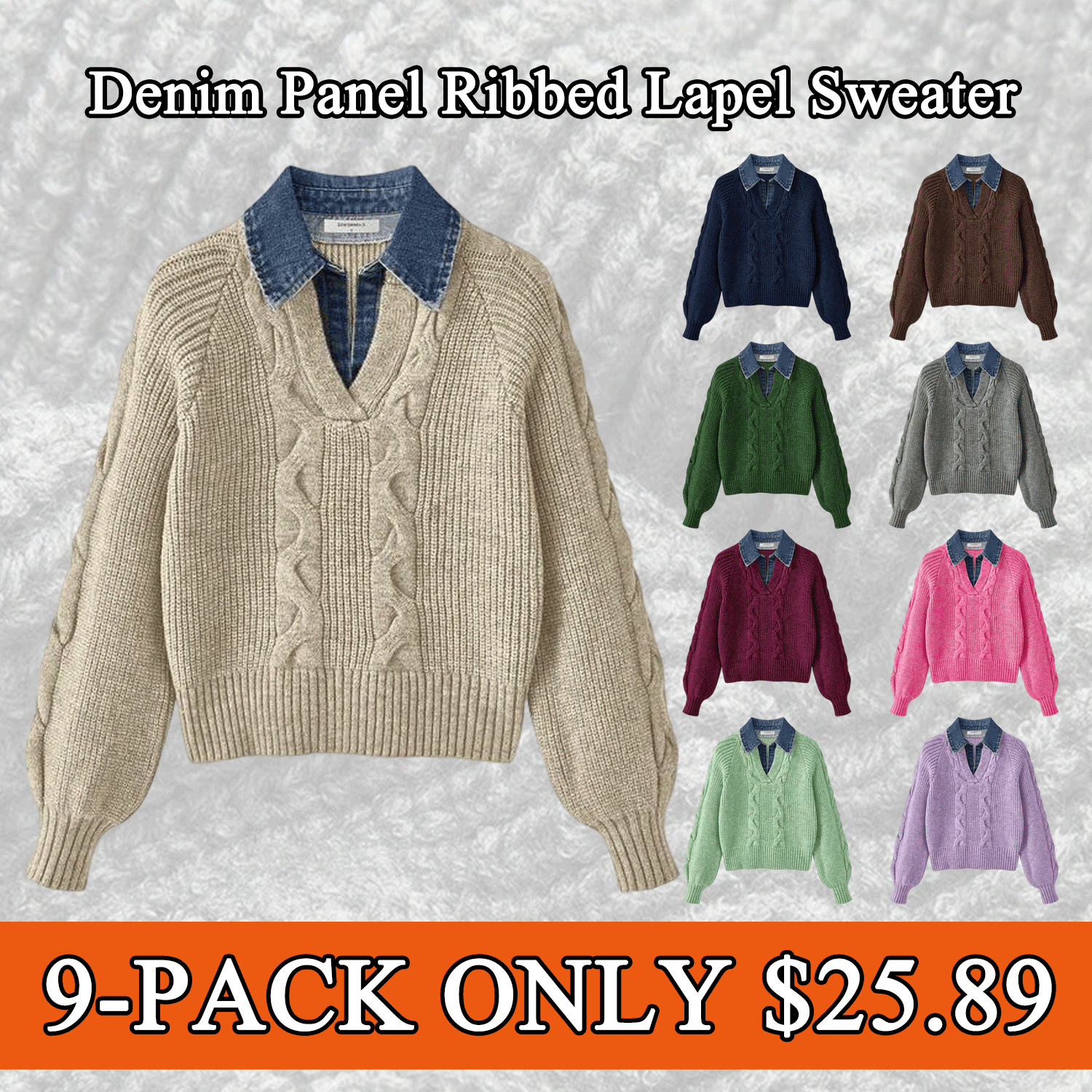 ❤️Valentine’s Day Special❤️Cable Knit Sweater with Denim Collar Detail (Relaxed Fit)