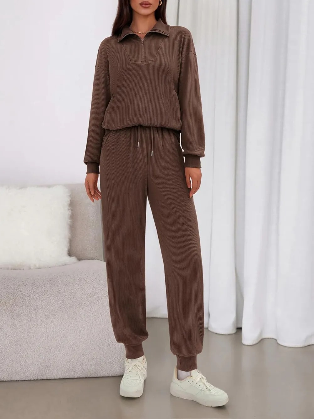 Women's Long Sleeve Half Zip Sweatshirt Sweatpants Lounge Set Sweatsuits with Pockets
