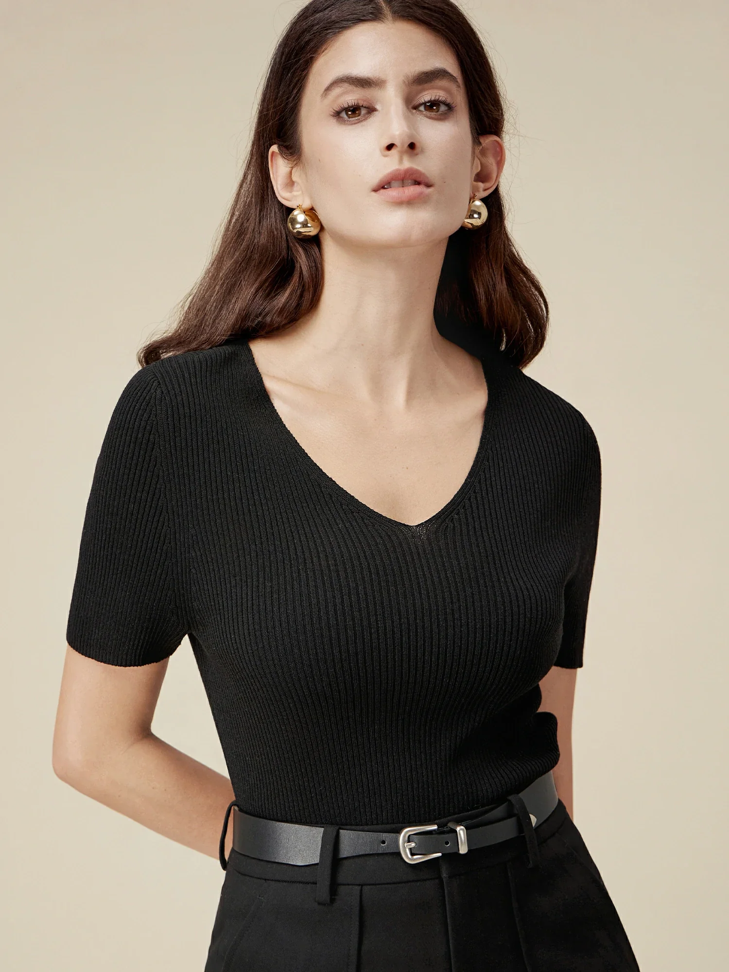 Linen & Lyocell Slim Fit Casual Basic Top