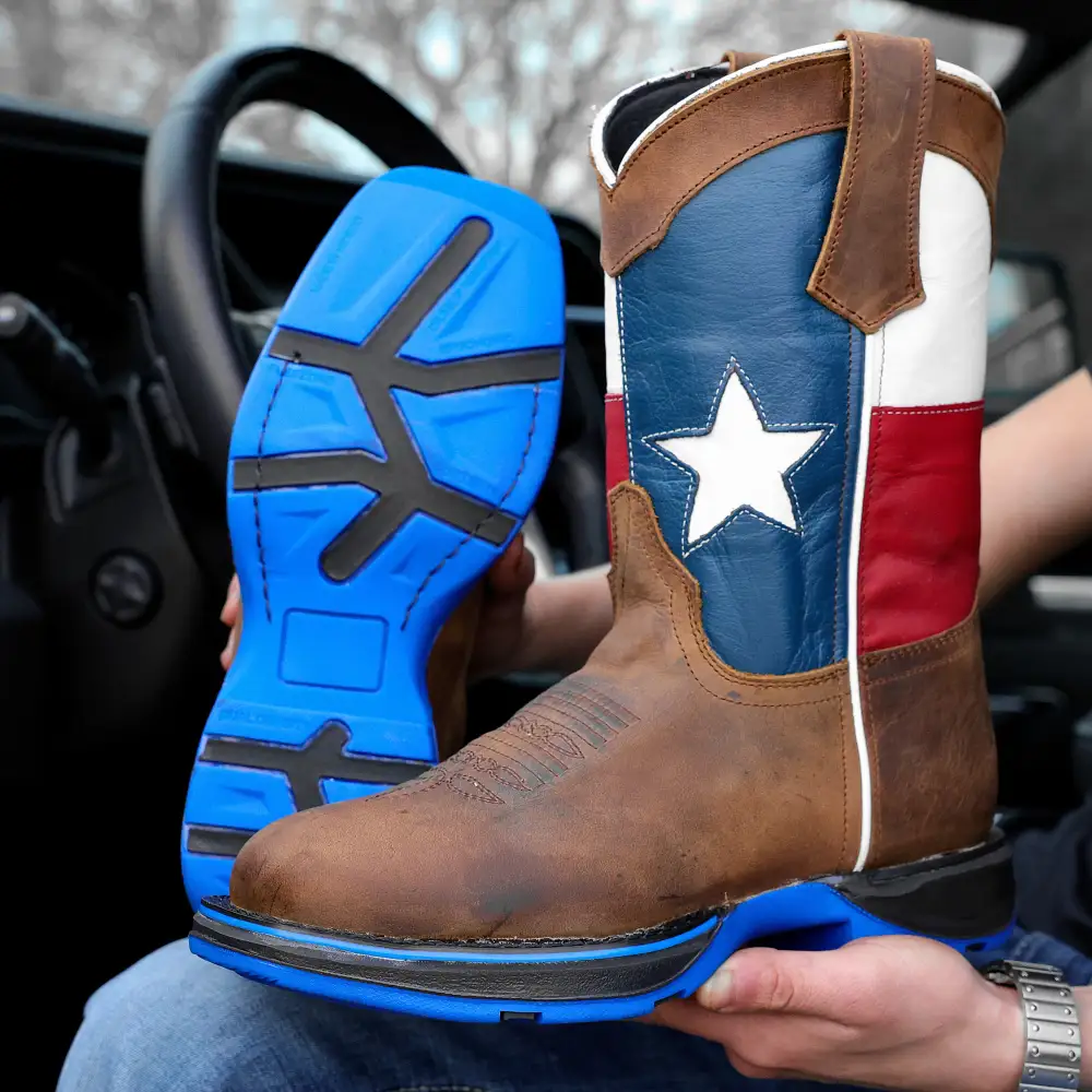 Distressed Brown “Whisky TEXAS Flag Leather Work Boots - Composite Toe