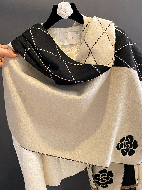 Original Floral Printed Contrast Color Shawl&Scarf