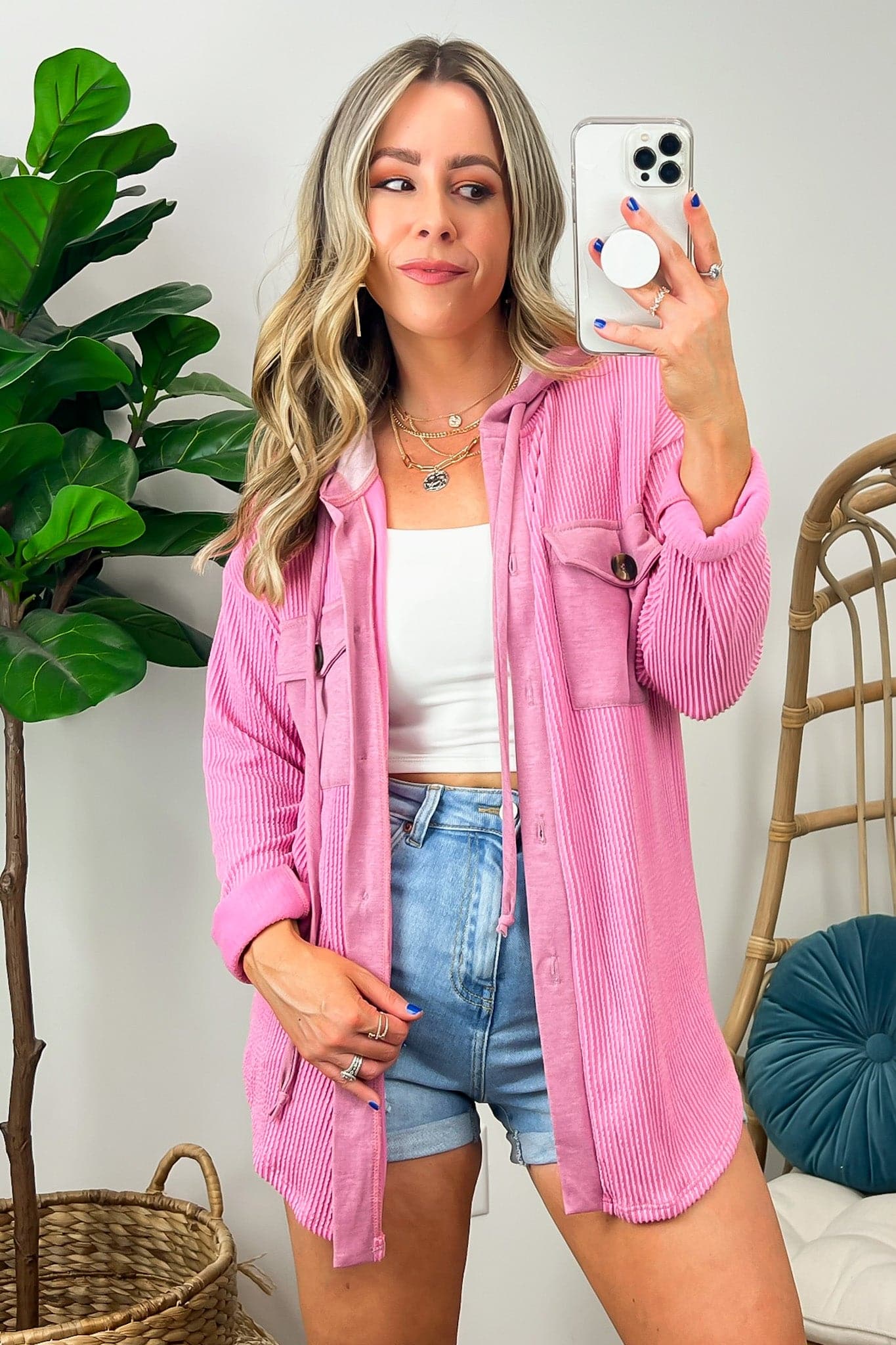 Saturday Satisfaction Ribbed Hooded Shacket