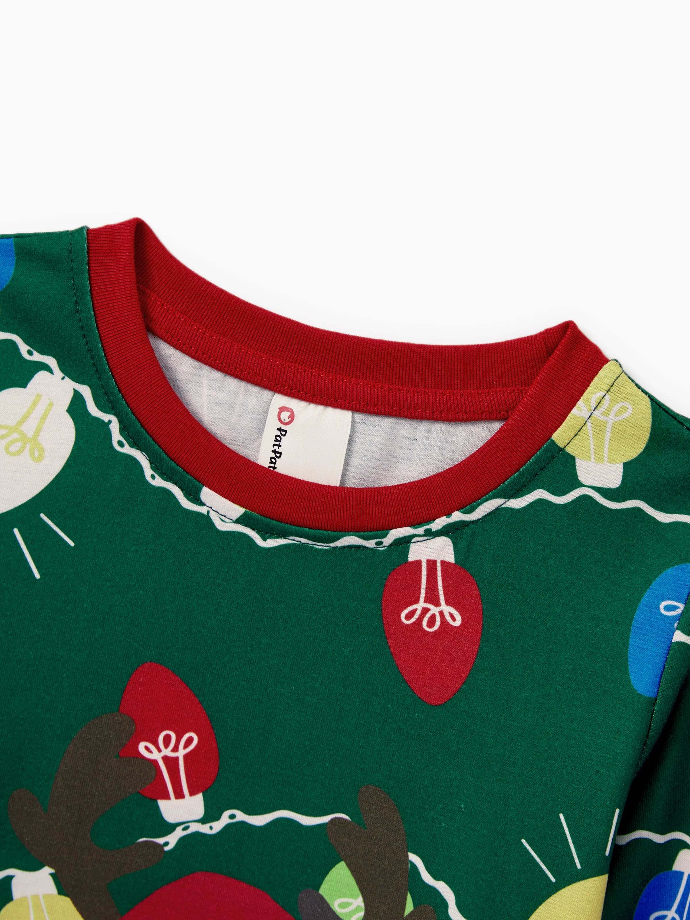 Christmas Matching Family Pajamas Set Reindeer Green Print PJS with Christmas Socks Green