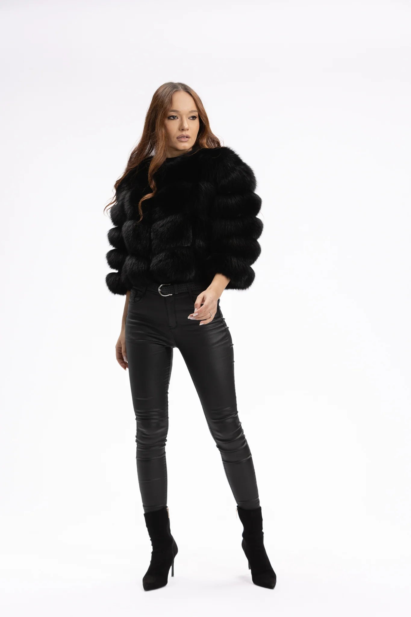 Haină din Blană Naturală de Vulpe Polară, Short, Femei, Obsidian 248