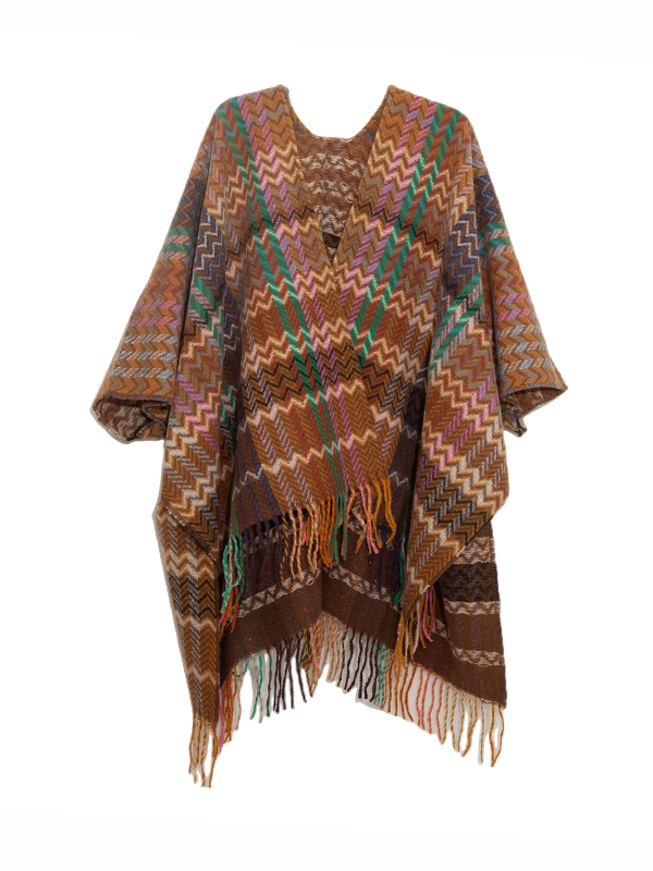Keep Warm Split-Side Tasseled High-Low Long Sleeves Shawl&Scarf