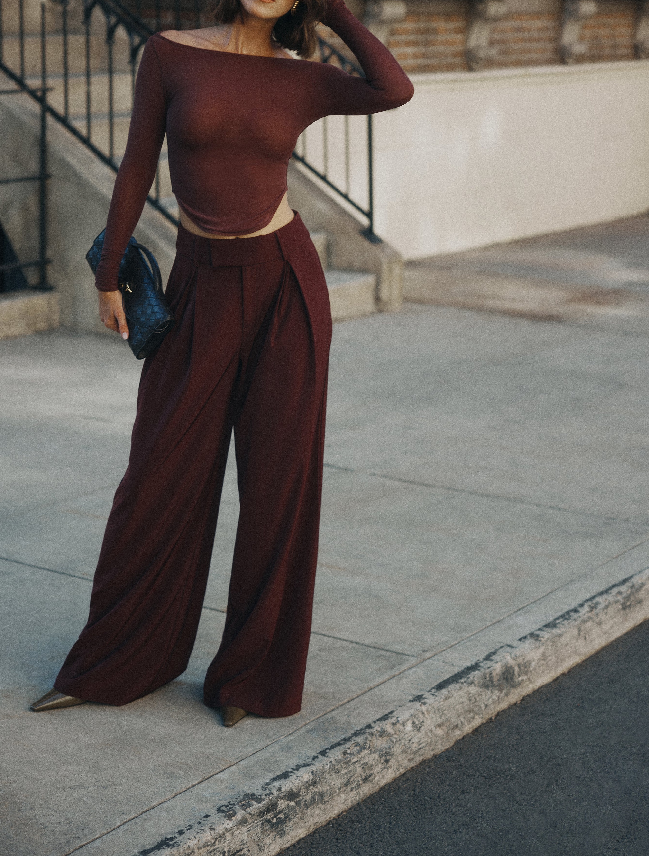 Mahogany Pleated Wide Leg Pants