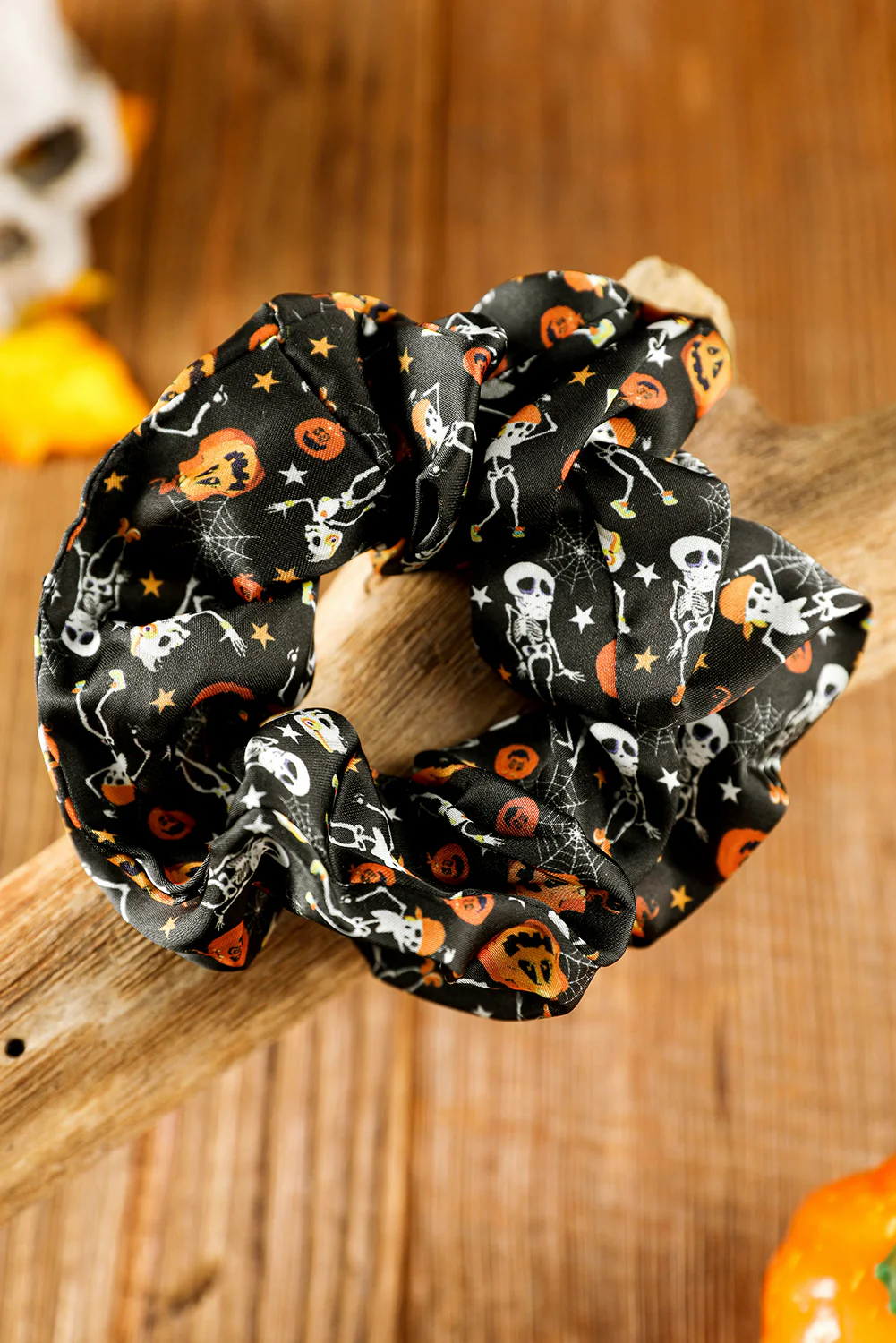 Black Halloween Pattern Print Hair Scrunchie