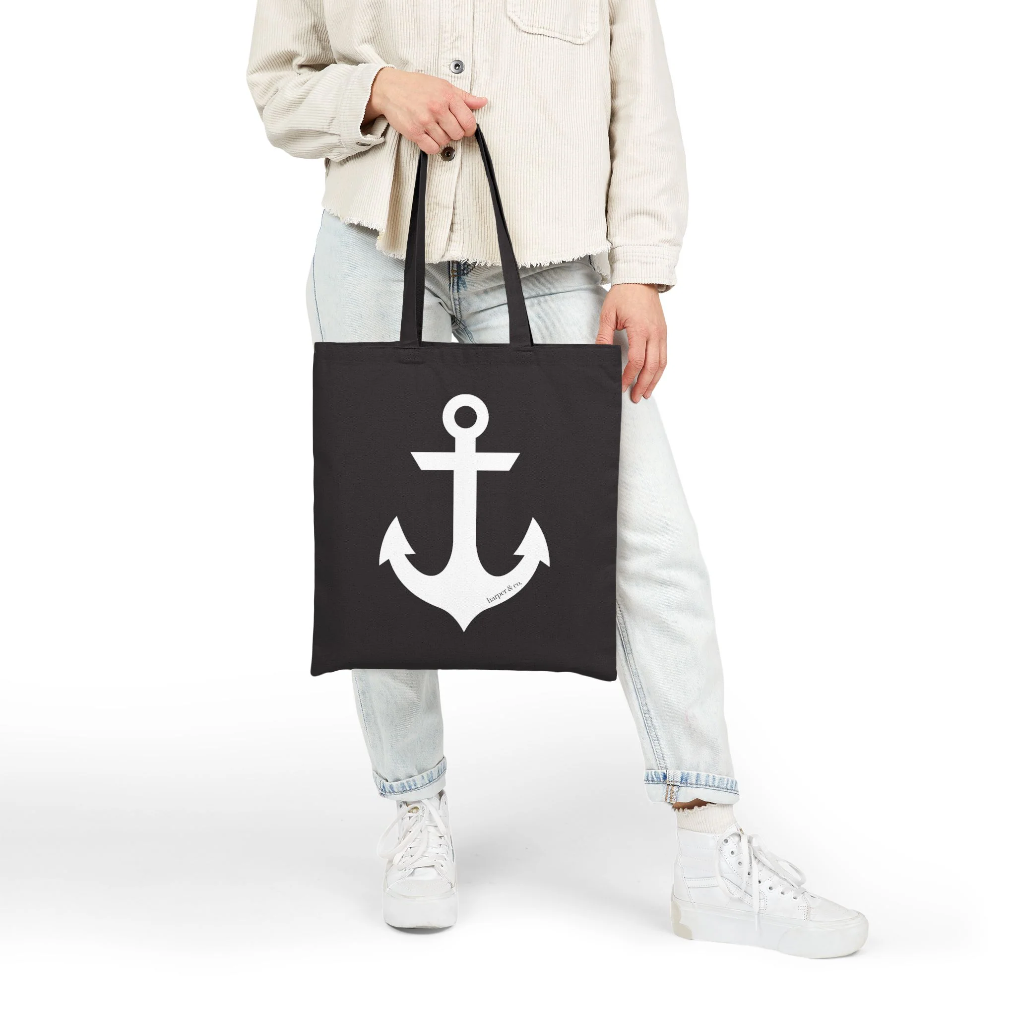 Nautical Anchor Cotton Canvas Tote Bag - Eco-Friendly Shopping & Beach Accessory