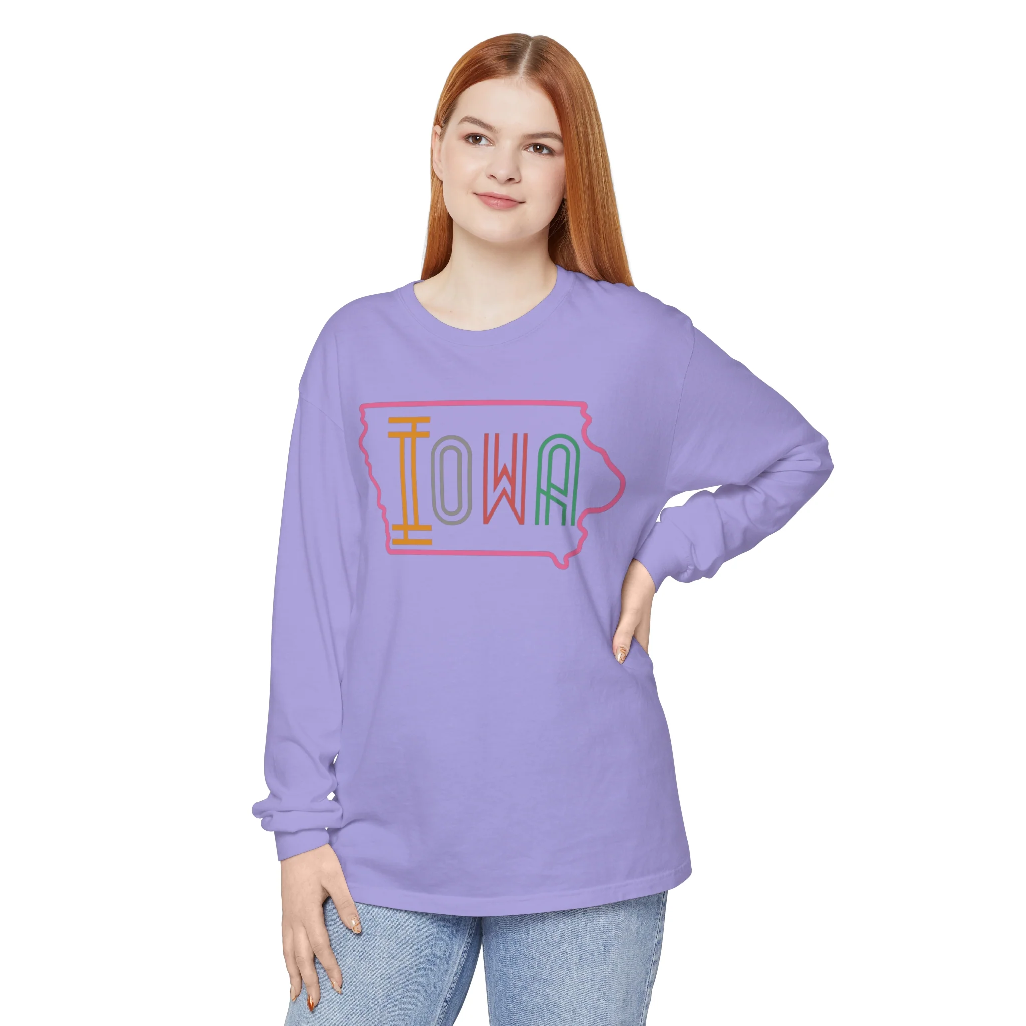 Iowa Pink Unisex Garment-dyed Long Sleeve T-Shirt