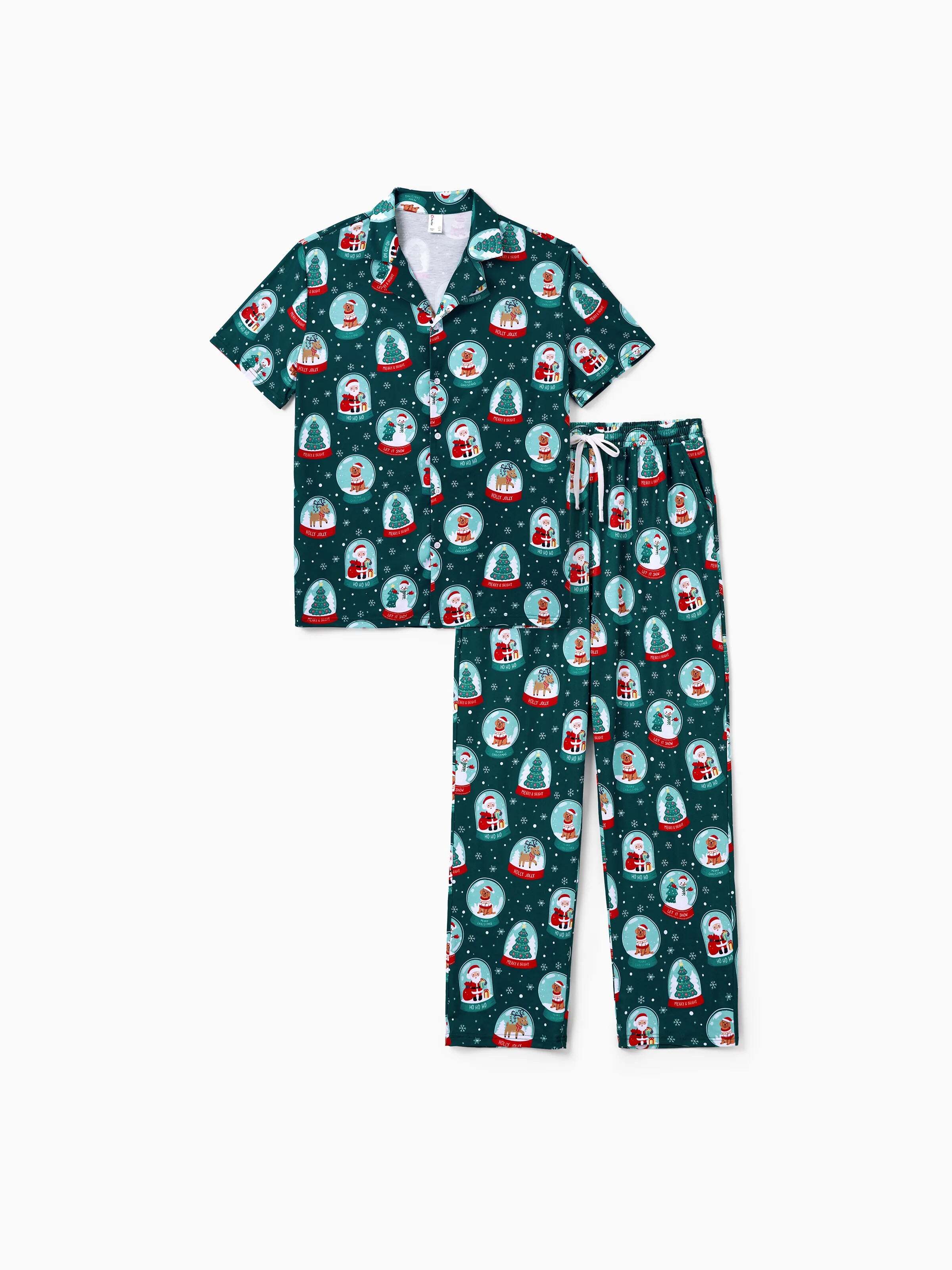 Christmas Matching Family Pajamas Set Santa Claus Christmas-themed Print PJS Turquoise