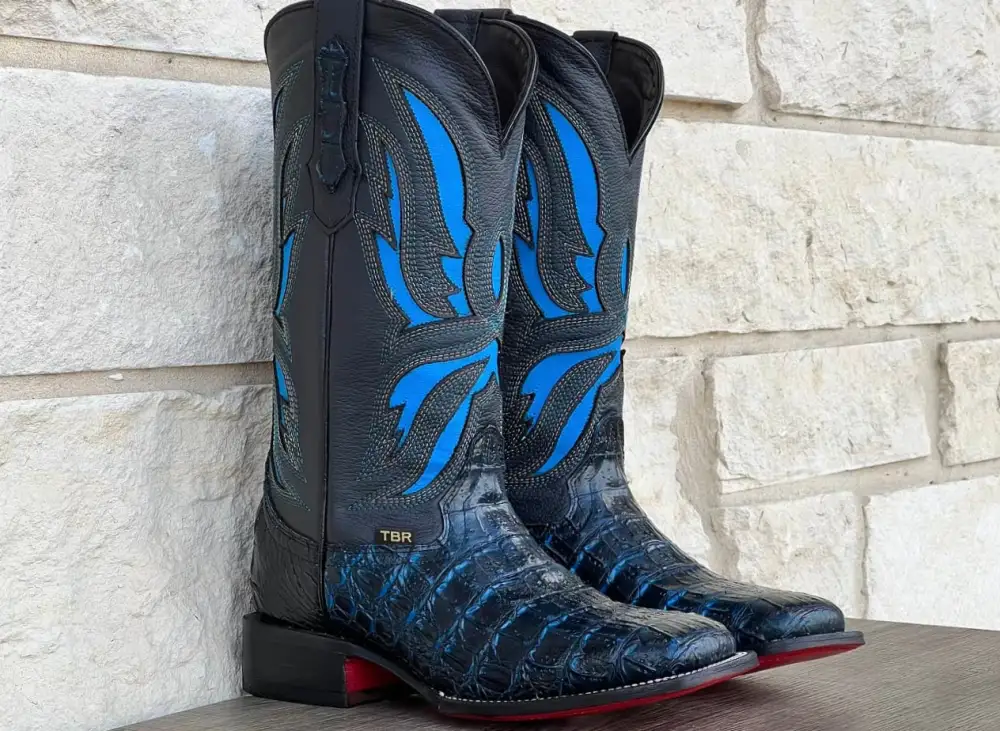 Men’s Midnight Blue Caiman Horn-Back Leather Boots