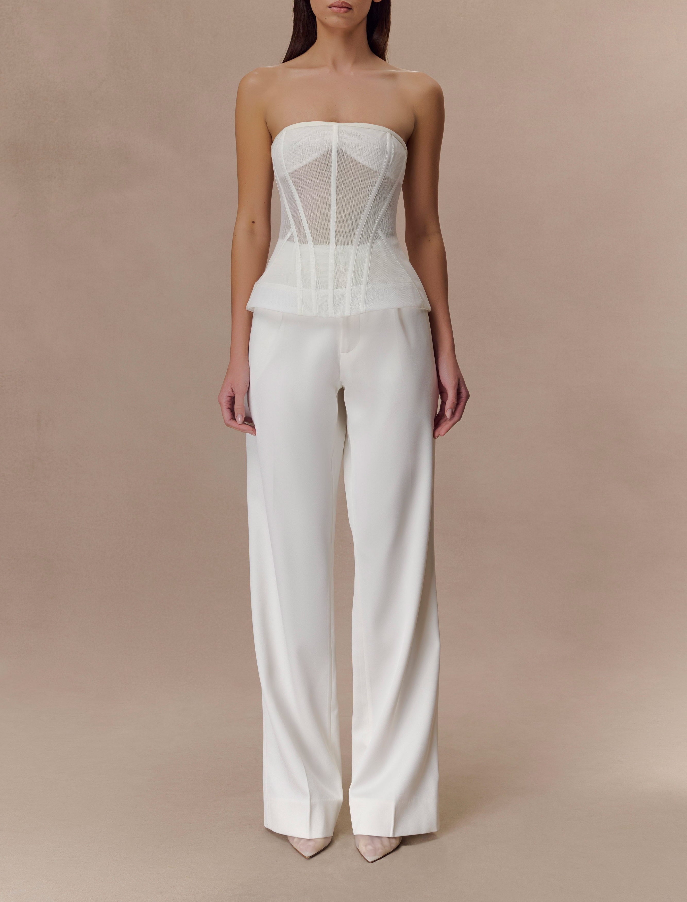 White Satin Straight Leg Pant
